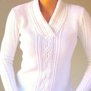 ❄️Nautica Shawl Neck Cableknit Pullover Sweater, Size L, Ivory (NWT)